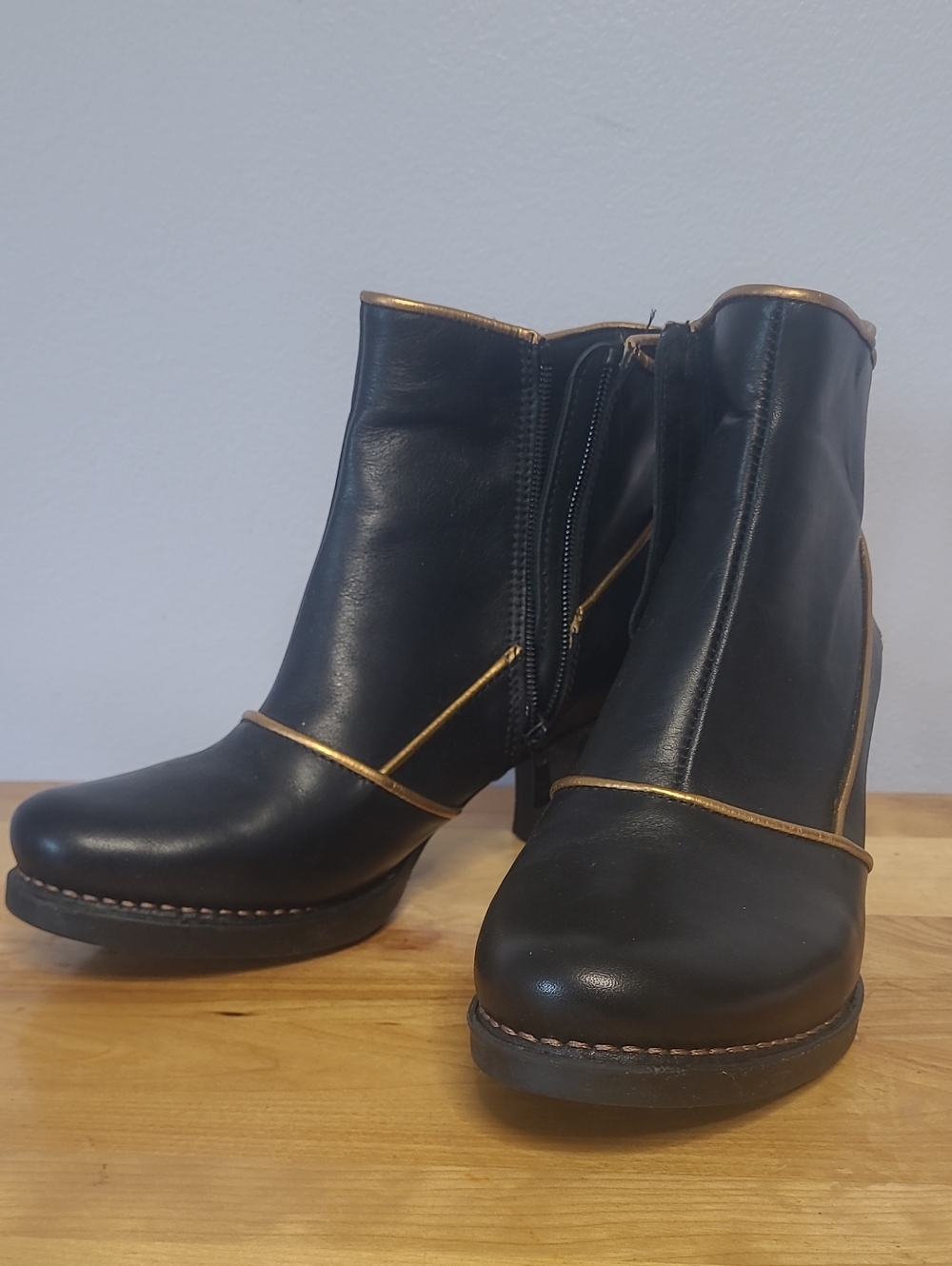 Black Ankle Boots with Gold Trim - Women's Fashion Boots